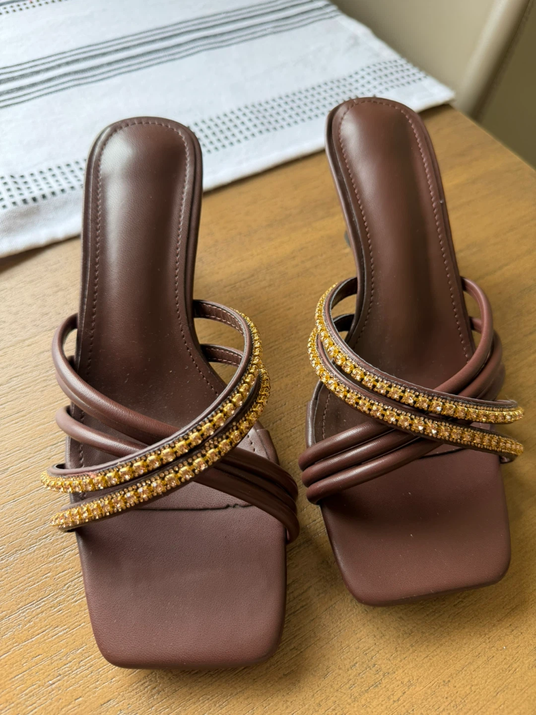 Brown Embellished Heeled Sandals - Size 37 - photo 2