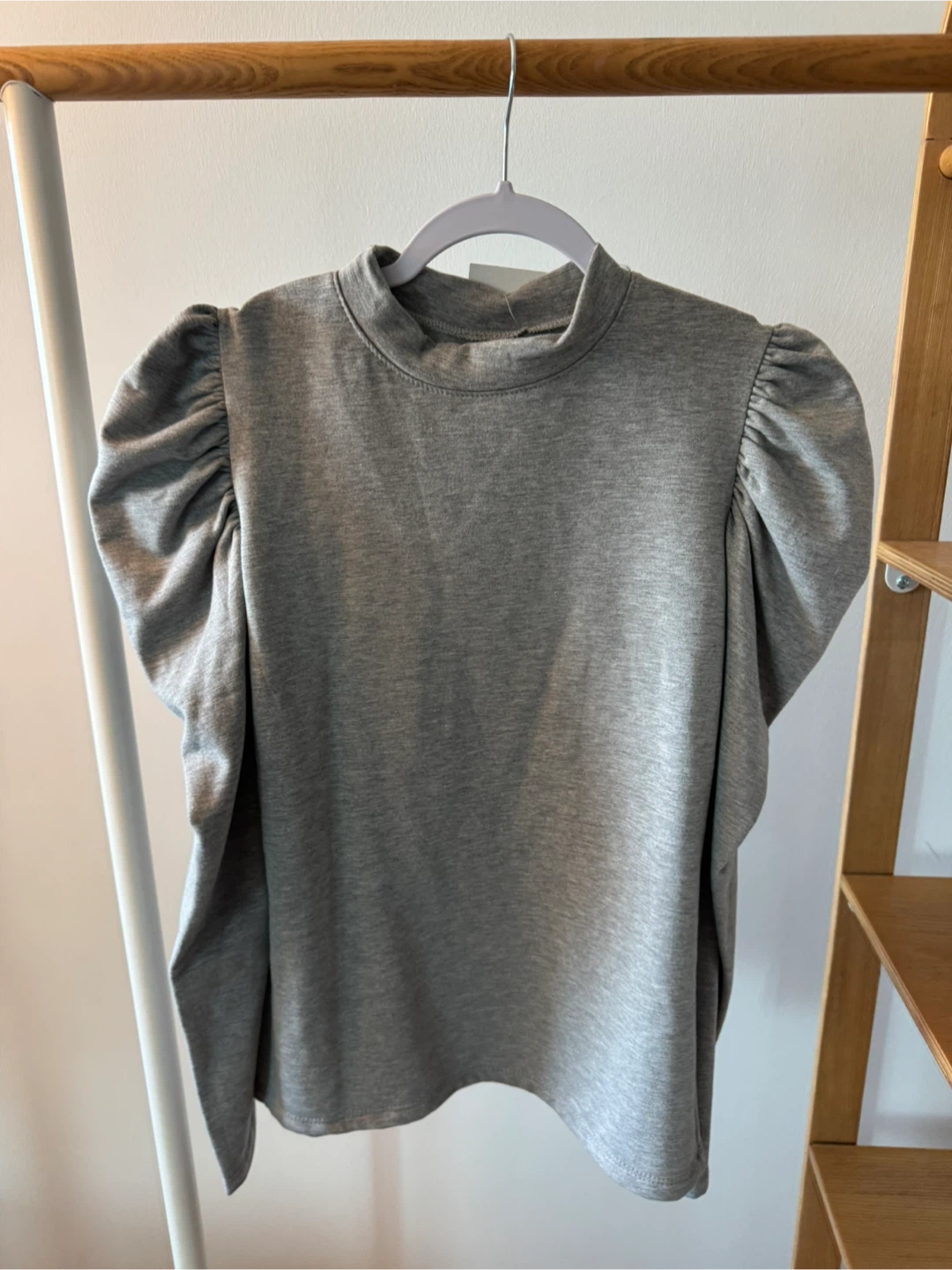 Grey Puff Sleeve Mock Neck Top