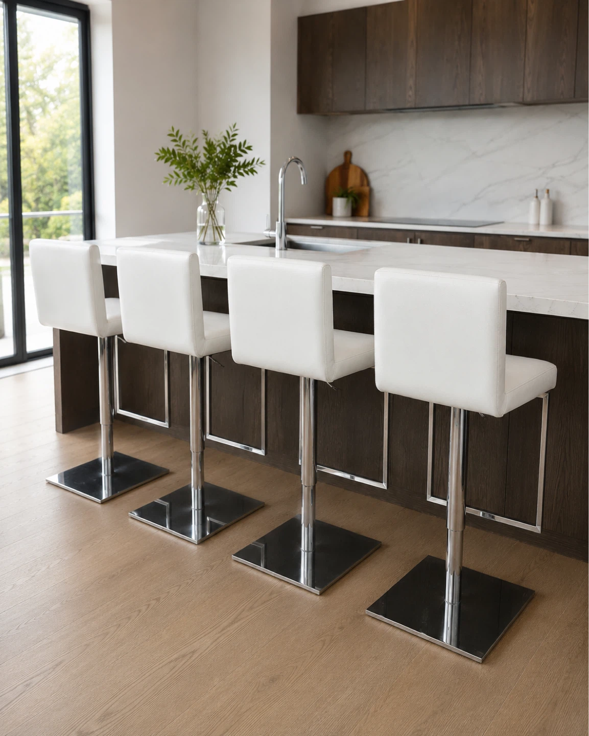 White Faux Leather Bar Stools - Set of 4