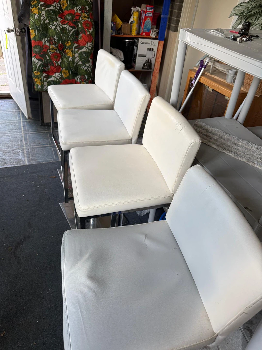 White Faux Leather Bar Stools - Set of 4 - photo 5