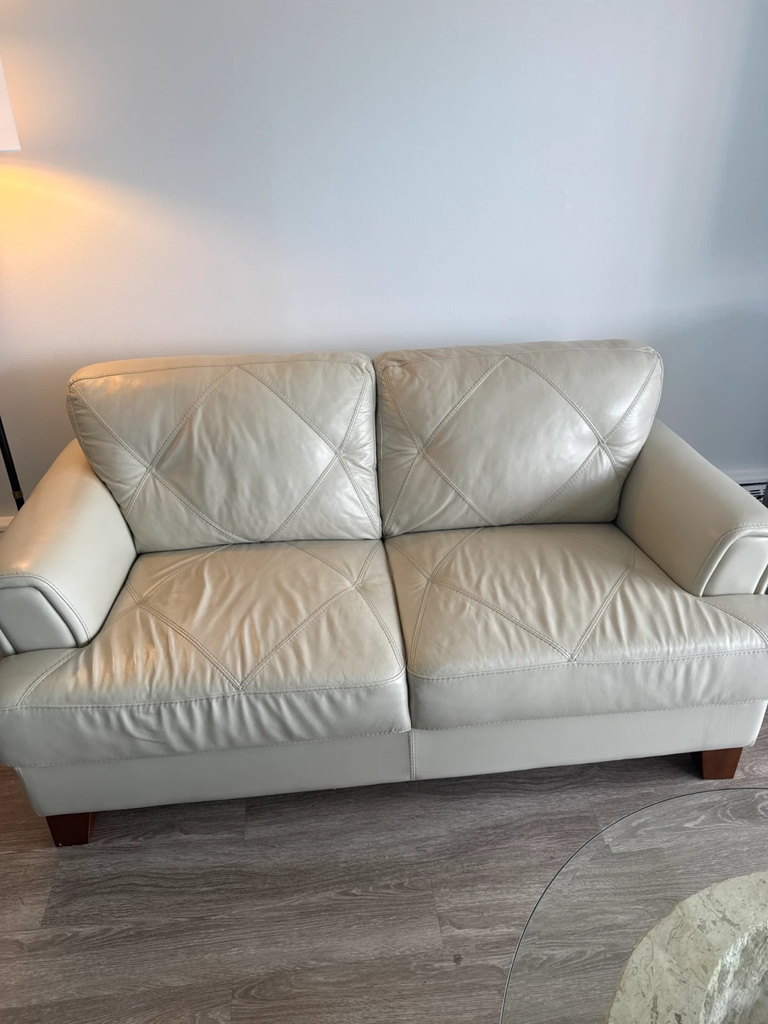 Cream Genuine Leather Loveseat Sofa(from the Brick) - photo 2