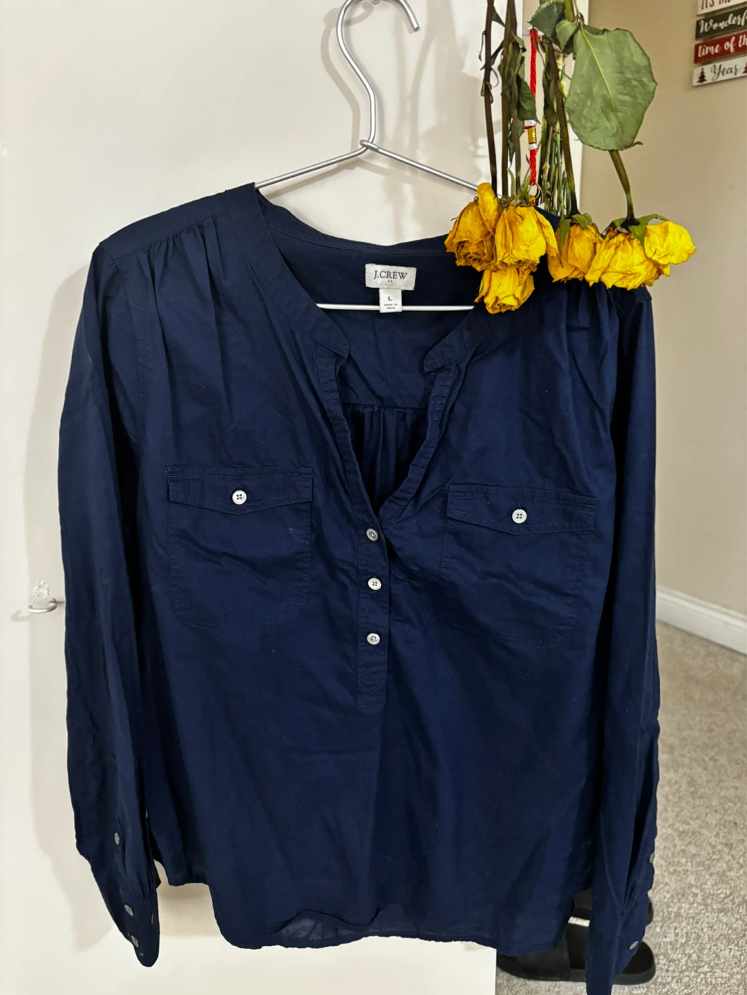 J. Crew Navy Blue Long Sleeve Blouse Size L