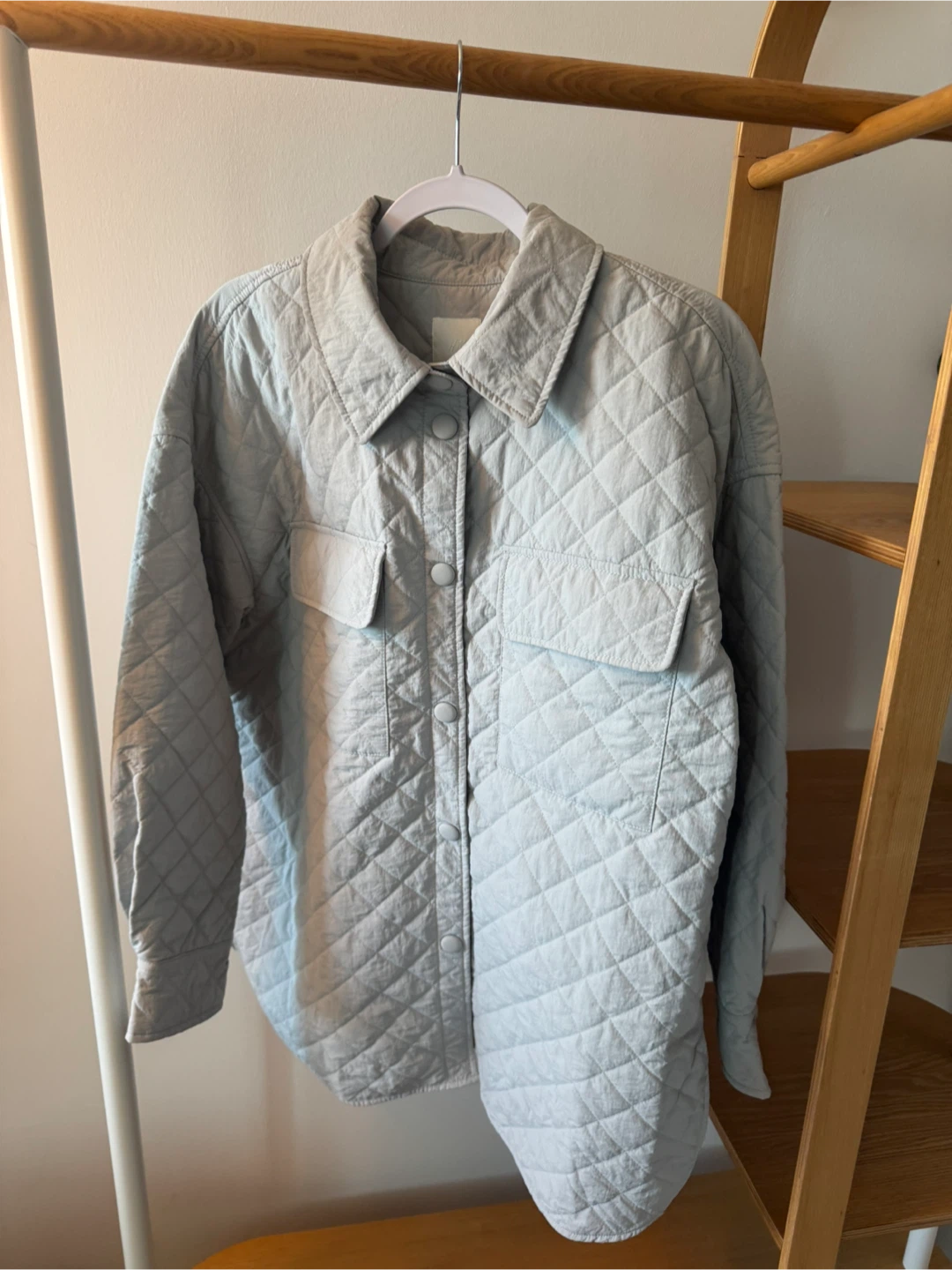 H&M Quilted Shirt Jacket - Light Blue - Size L