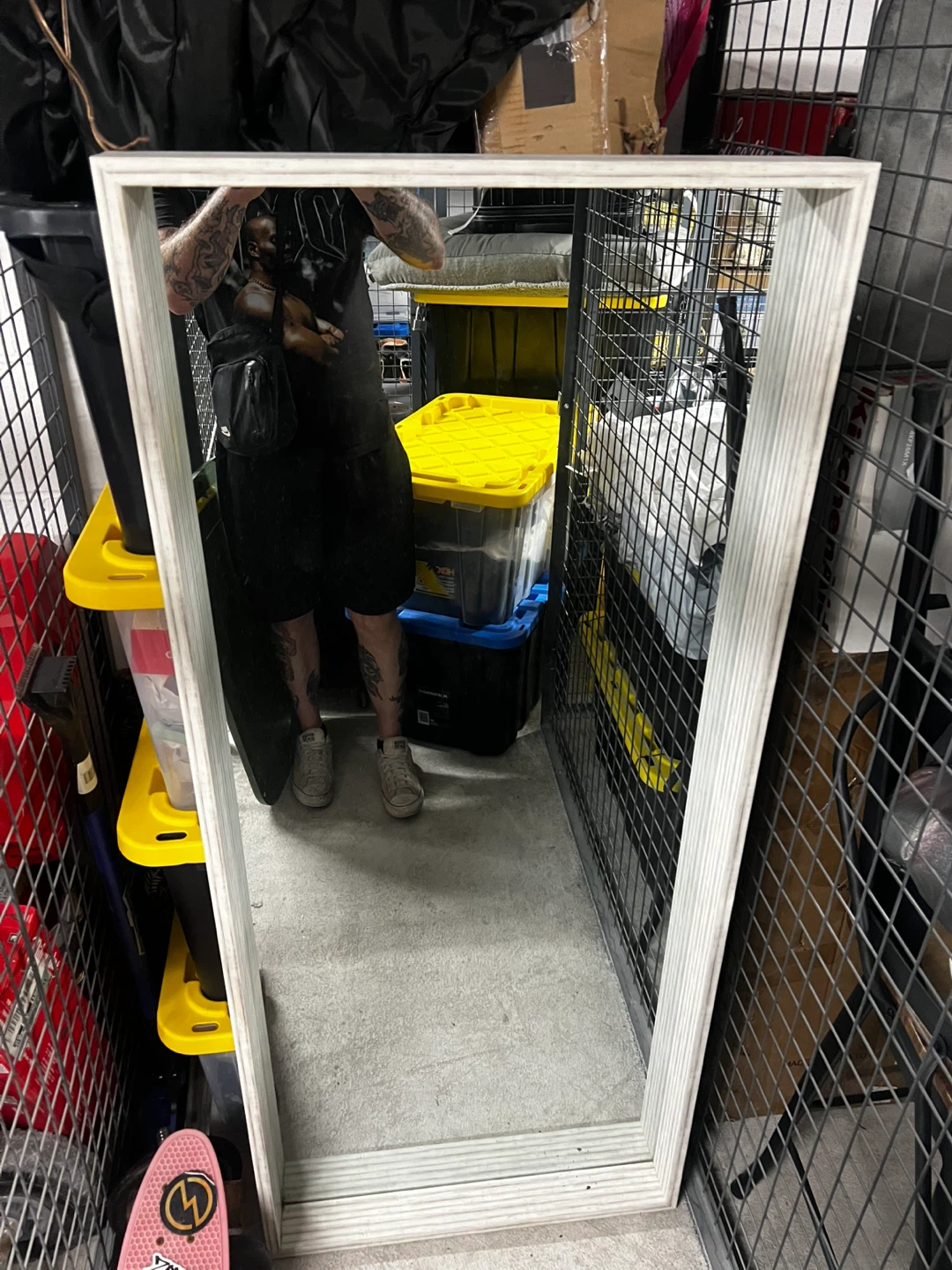 Full length mirror with white textured frame