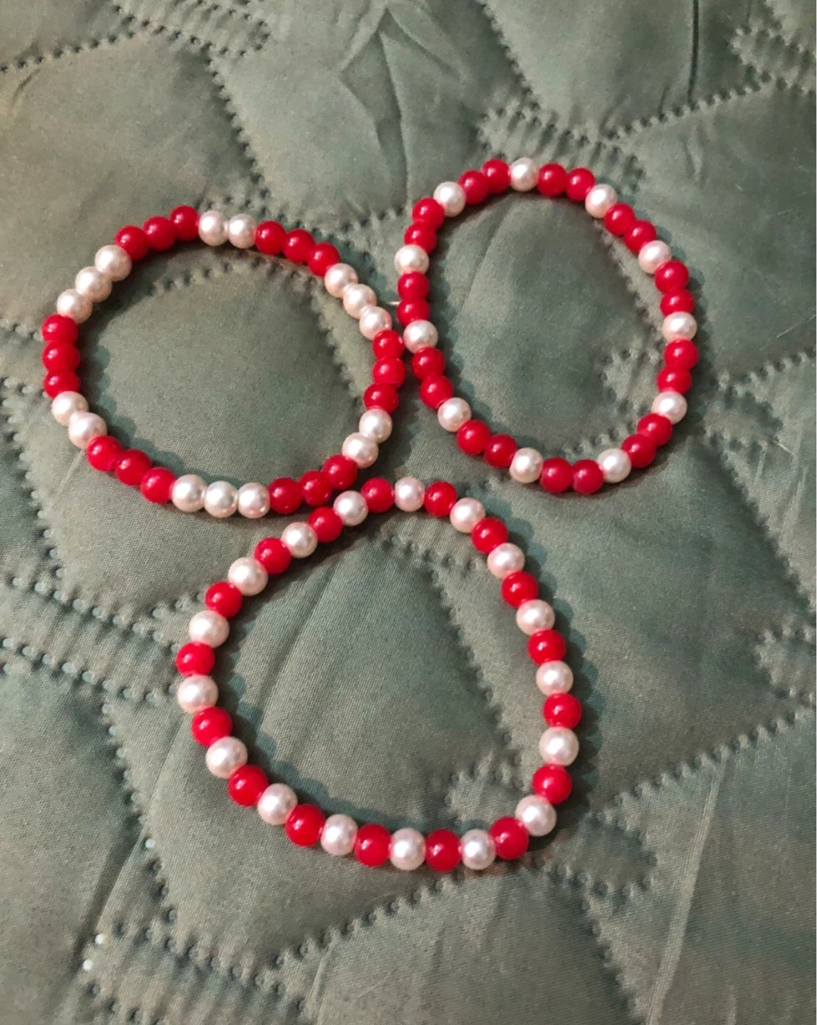 Set of 3 Red and White Beaded Bracelets