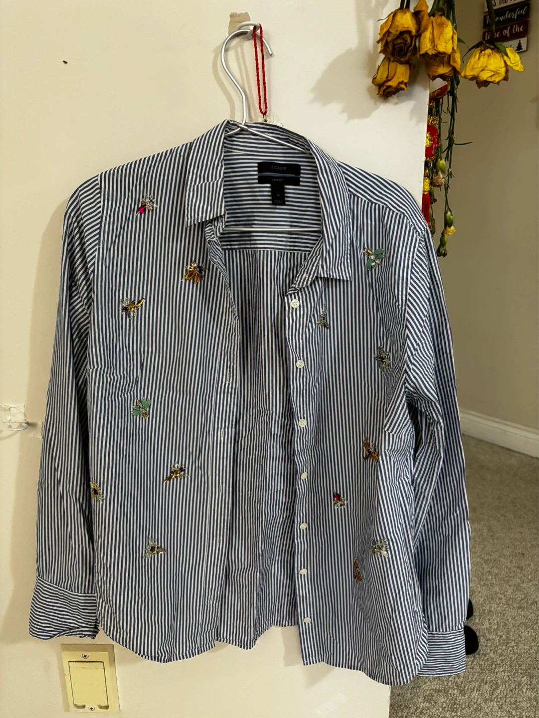J.Crew Striped Embroidered Button-Up Shirt