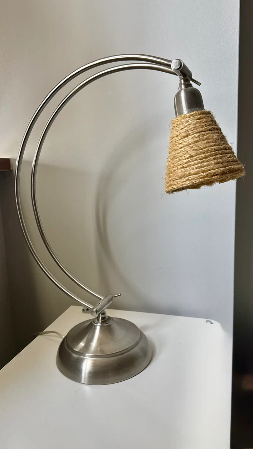 Brushed Nickel Arc Desk Lamp with Rope Shade