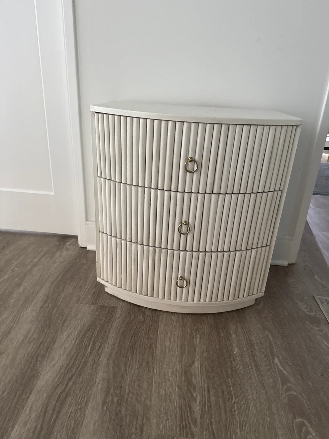 White 3-Drawer Nightstand with Ring Pulls