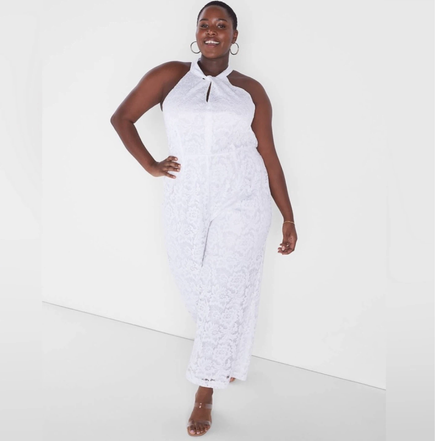 White Lace Halter Jumpsuit Size 14