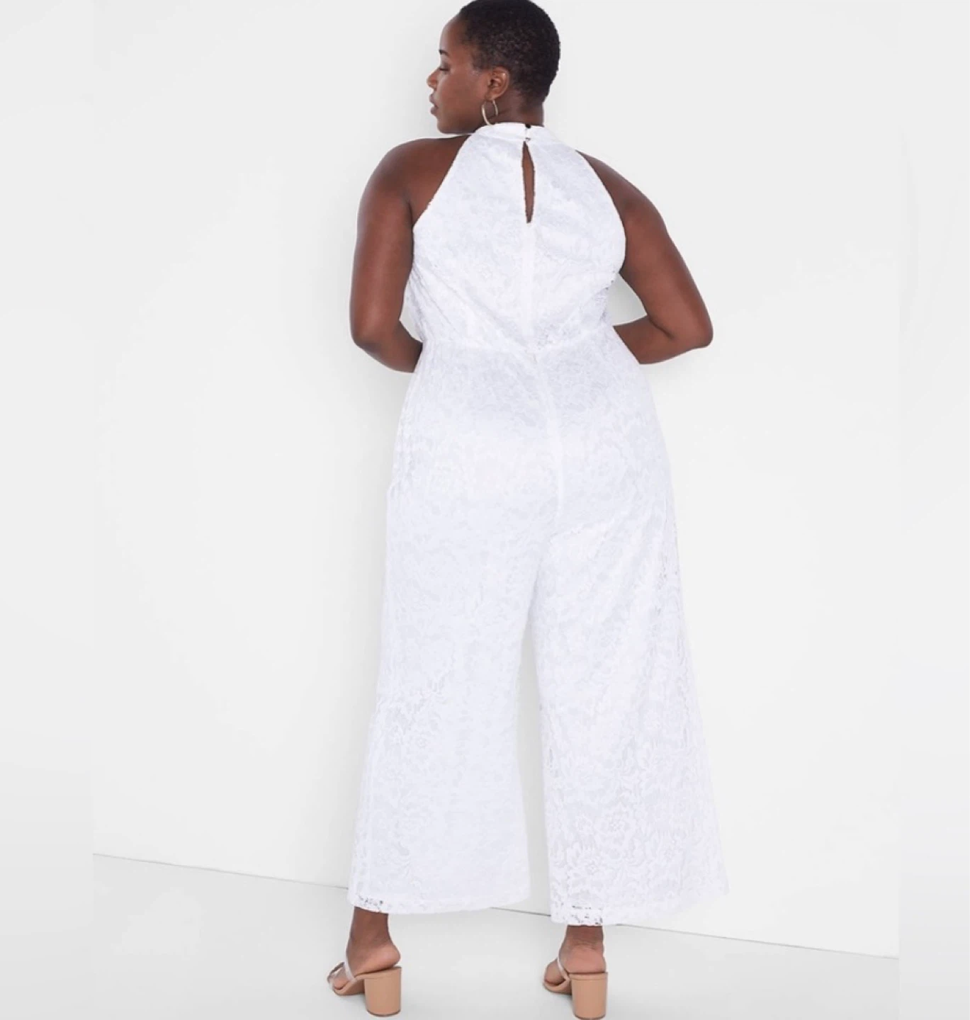 White Lace Halter Jumpsuit Size 14 - photo 2