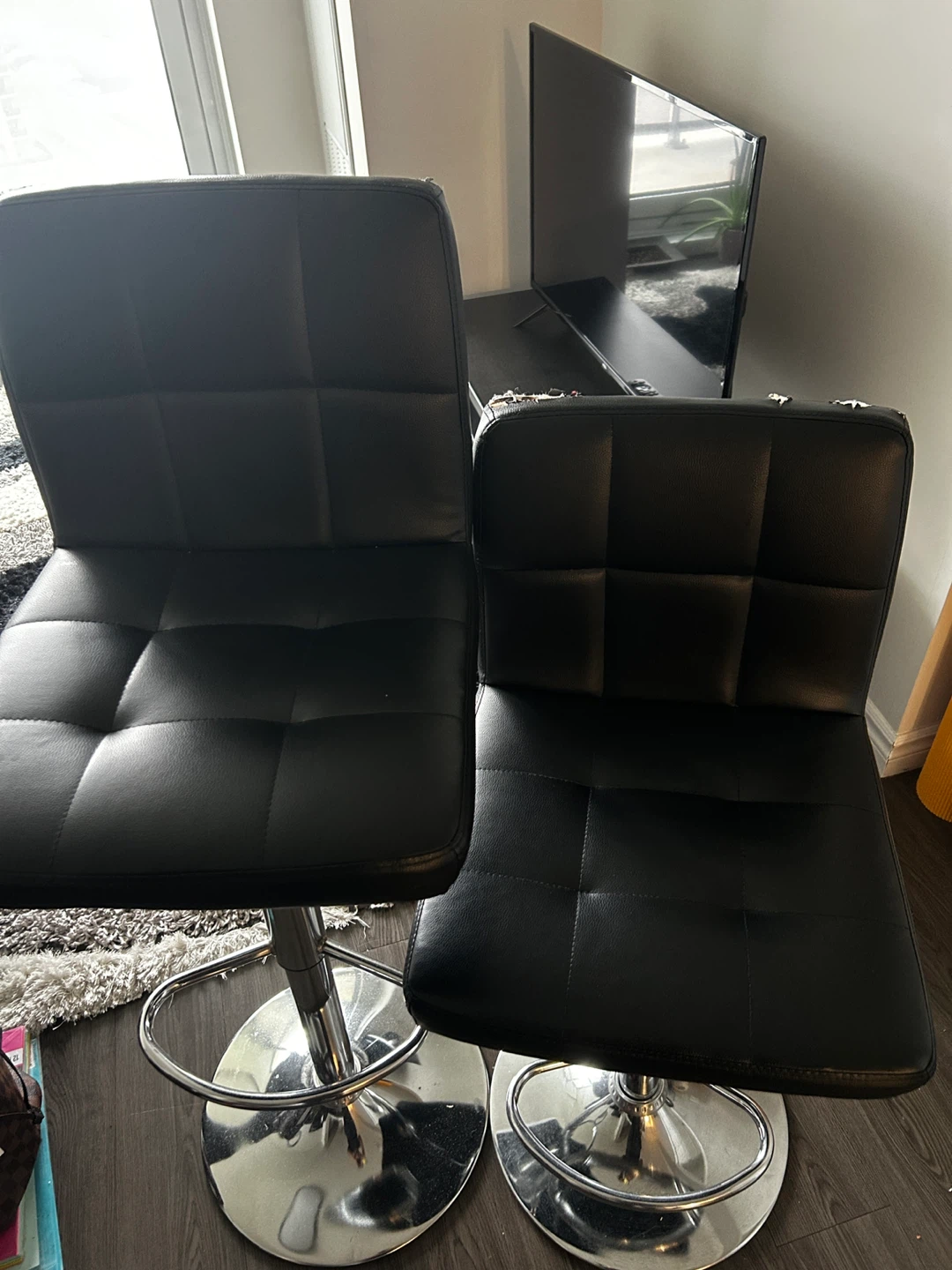 Black Faux Leather Bar Stool (Set of 2) - photo 4