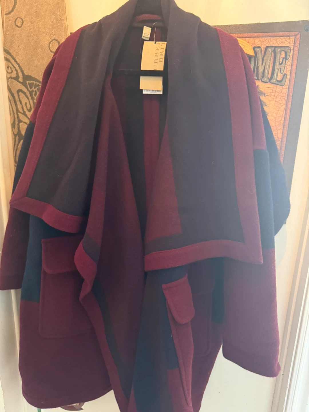 Burberry Brit Women's Wool Blend Cape  - Deep Claret - Size L