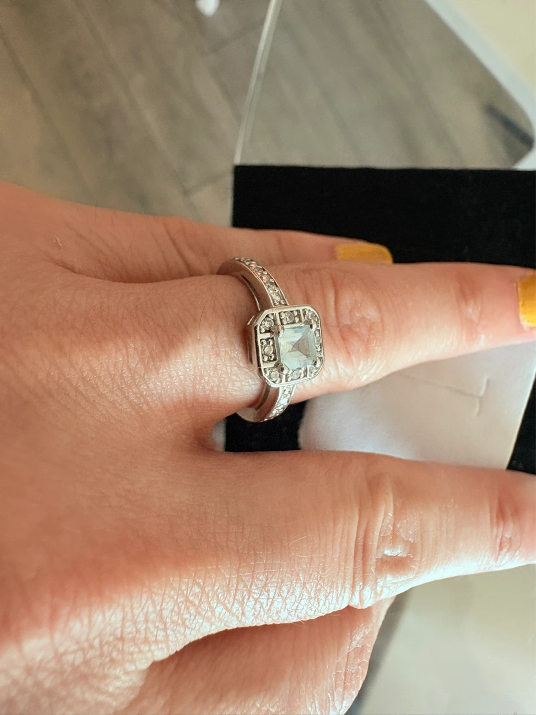 Sterling Silver Halo Ring with Square Cut Center Stone - photo 2