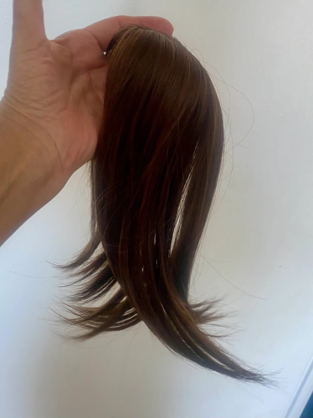 Med Brown Hair Topper with long bangs