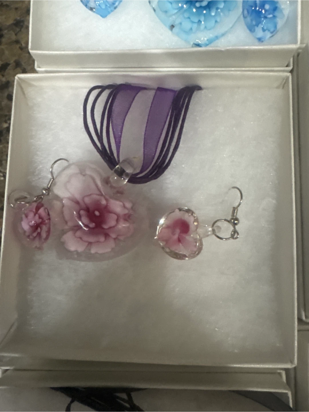 Handmade Glass Flower Pendant Necklace and Earring Set - photo 4