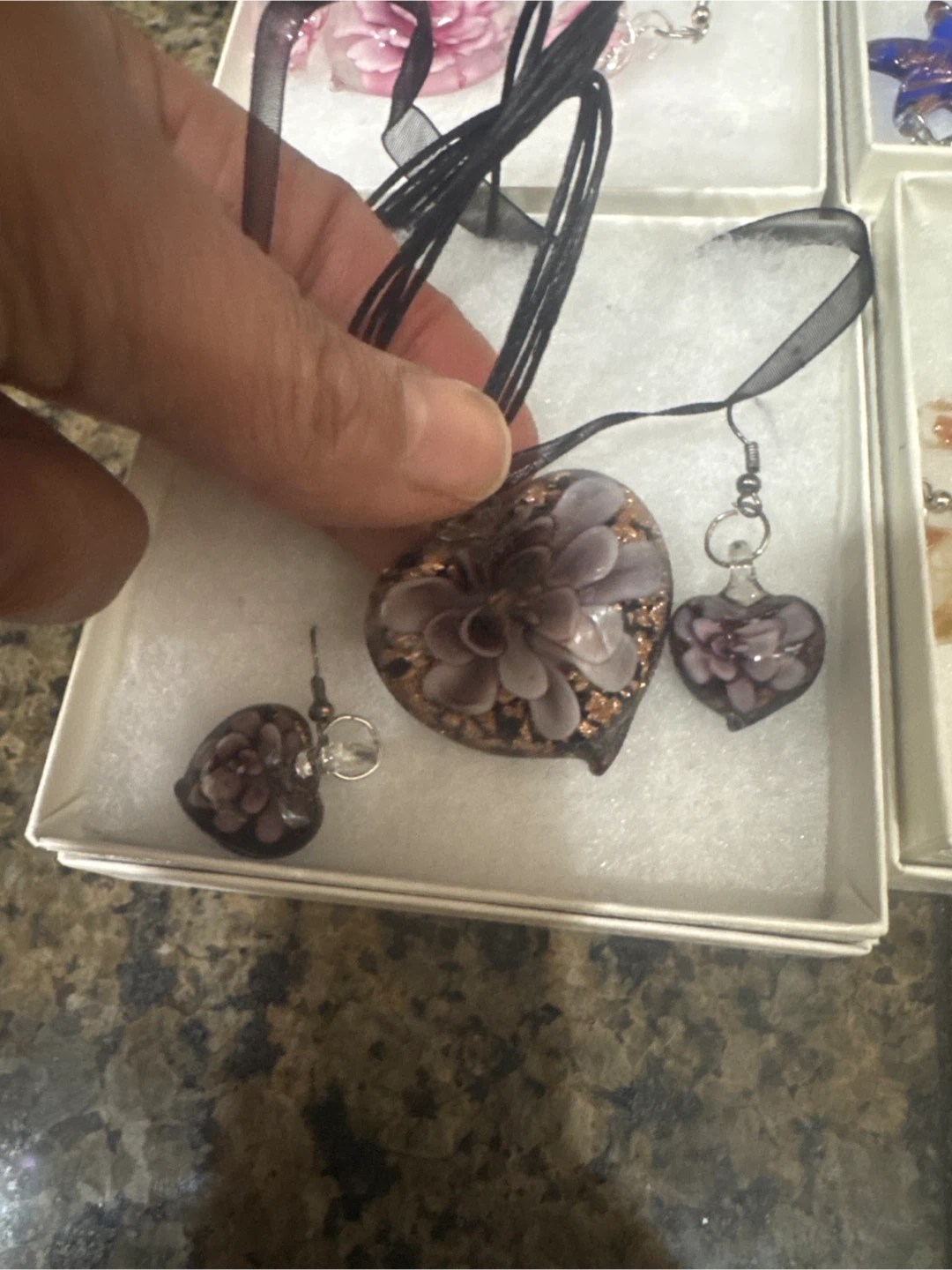 Handmade Glass Flower Pendant Necklace and Earring Set - photo 5