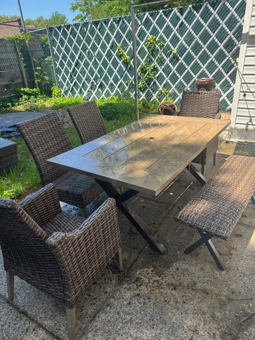Wicker Outdoor Dining Set - Table, Chairs, Bench - photo 2