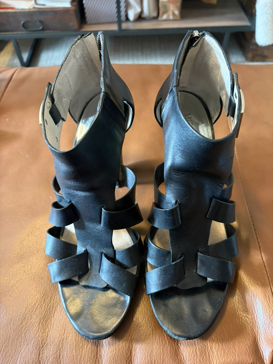 Michael Kors Black Leather Strappy Heels - Size 8