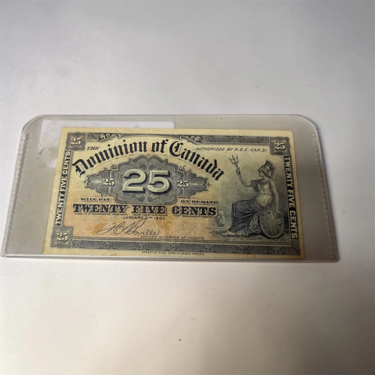 1900 Dominion of Canada 25 Cent Old bill