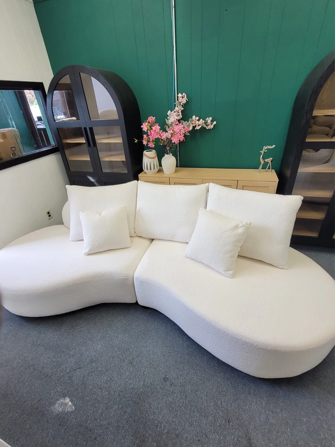 White Bouclé Sofa - Curved Sectional
