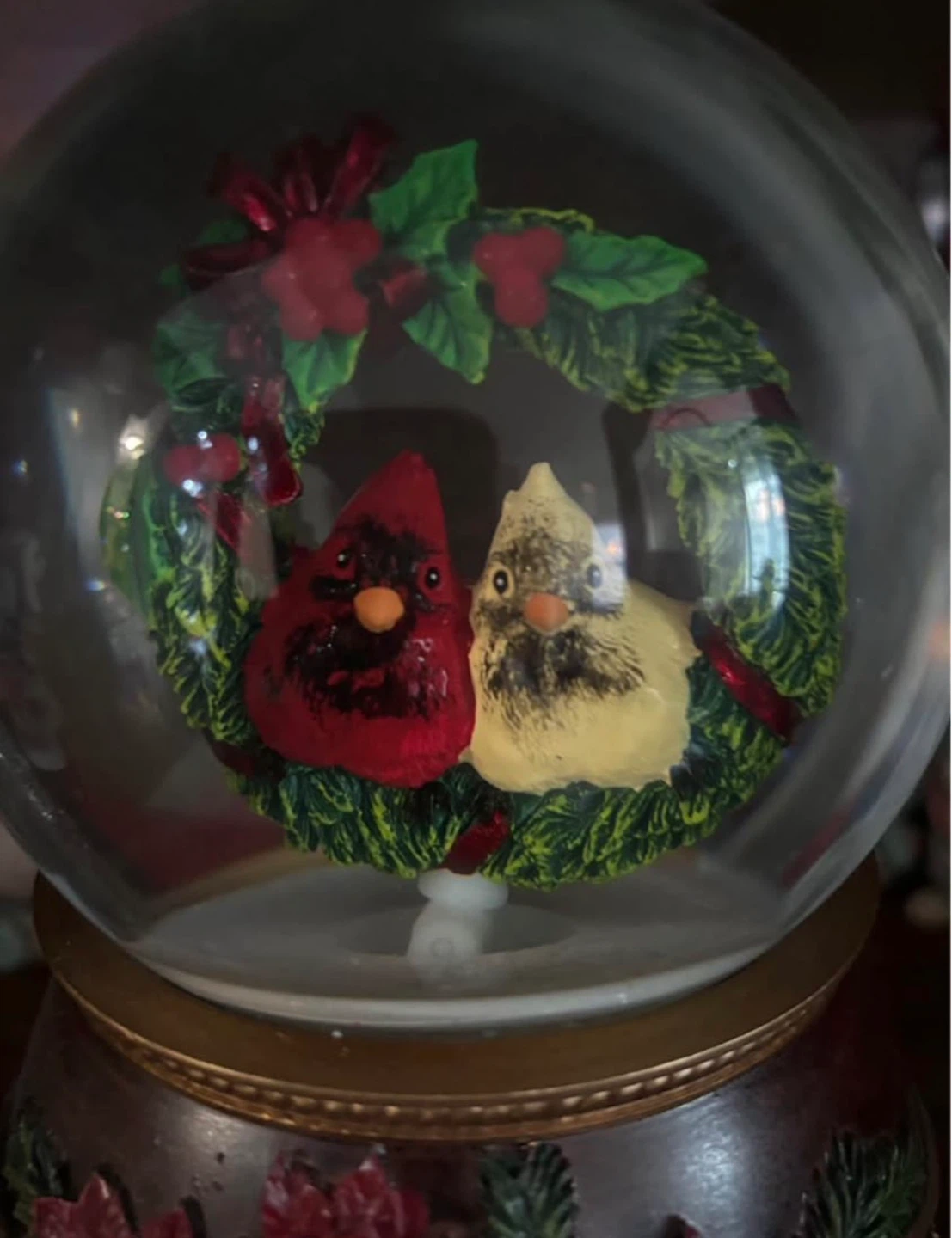 Musical Snow Globe with Male and Female Cardinal - photo 3