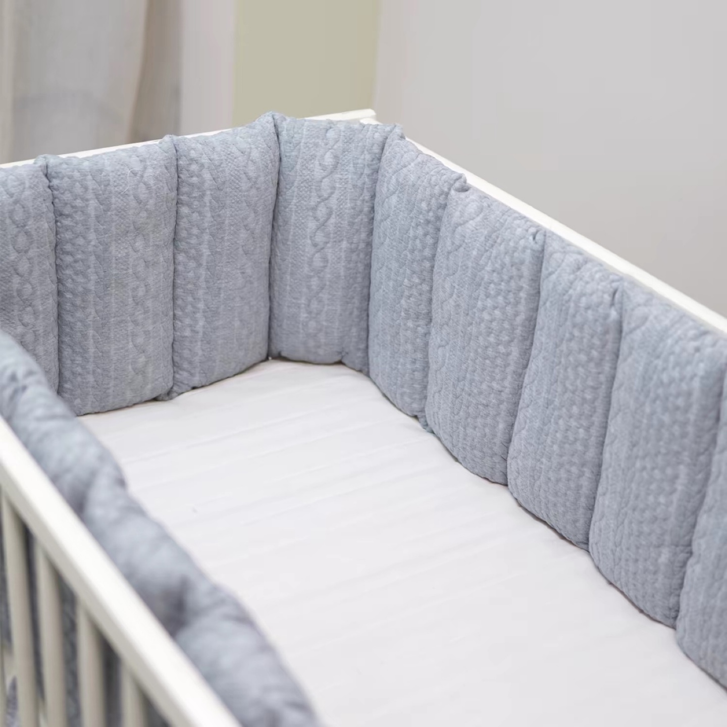 Grey Padded Crib Bumper