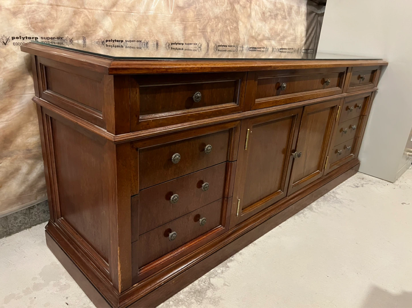 Solid Wood Dresser with Glass Top & desk