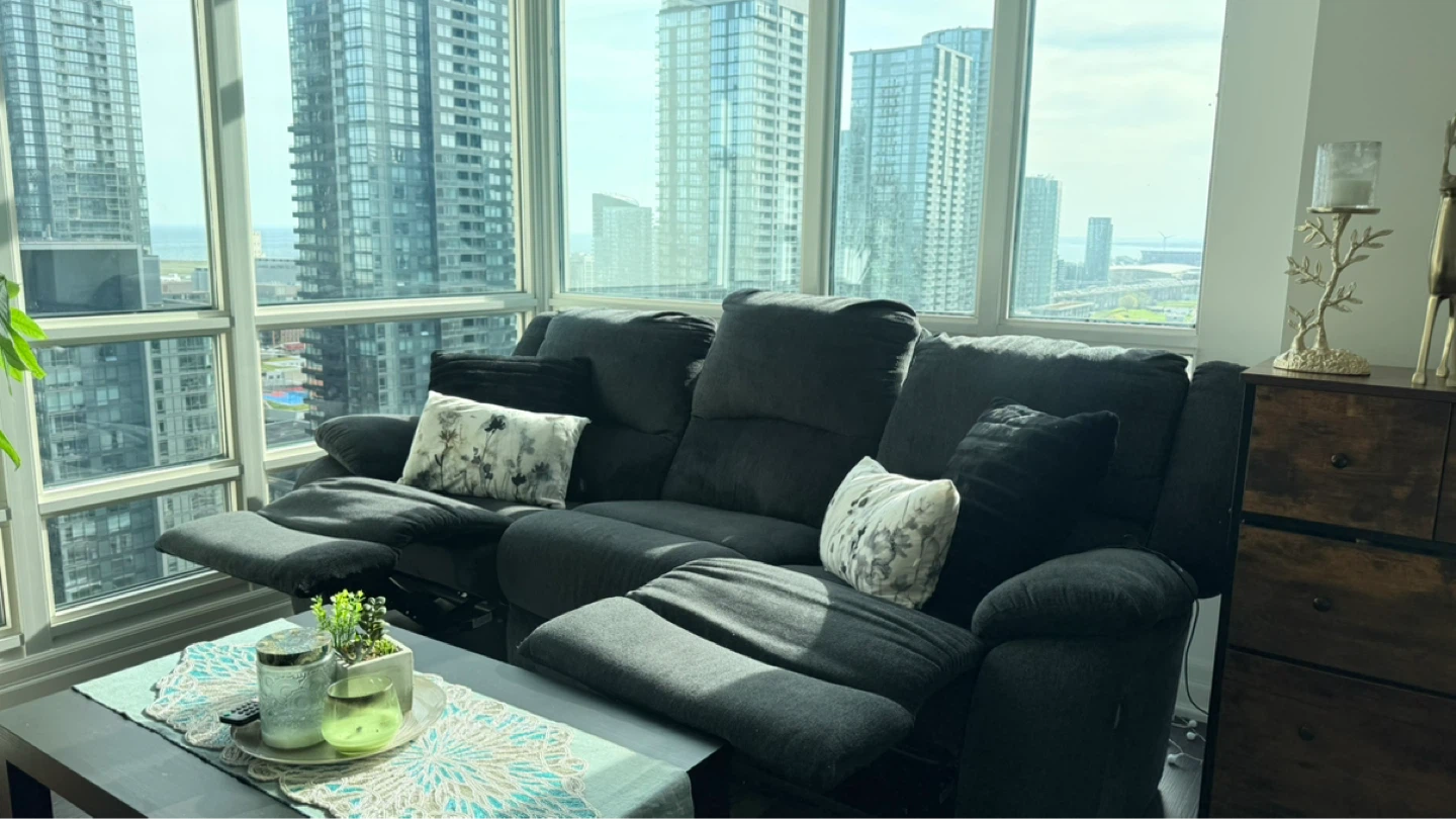 Dark Grey 3-Seater Reclining Sofa - 2 black cushions free - photo 2