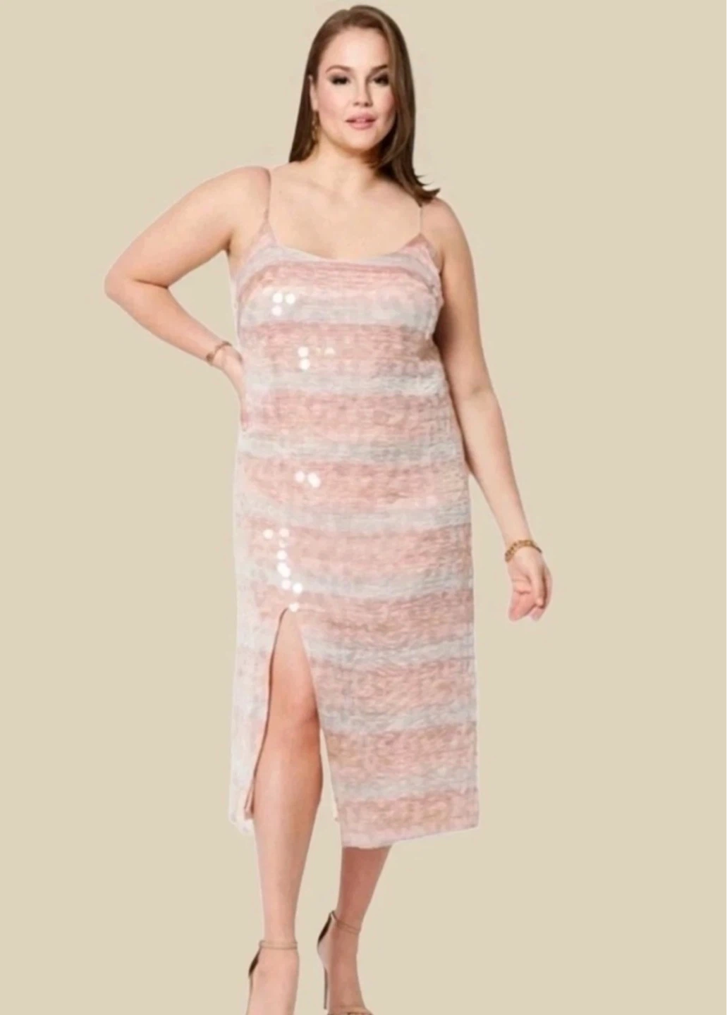 ELOQUII Sequined Striped Midi Dress - Size 14