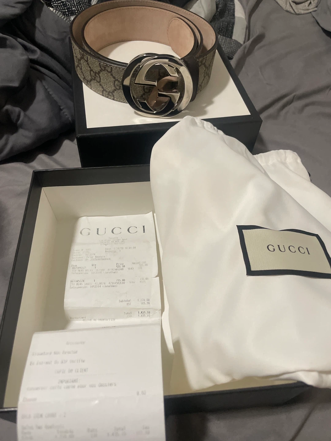 Gucci GG Monogram Belt with Silver Buckle
