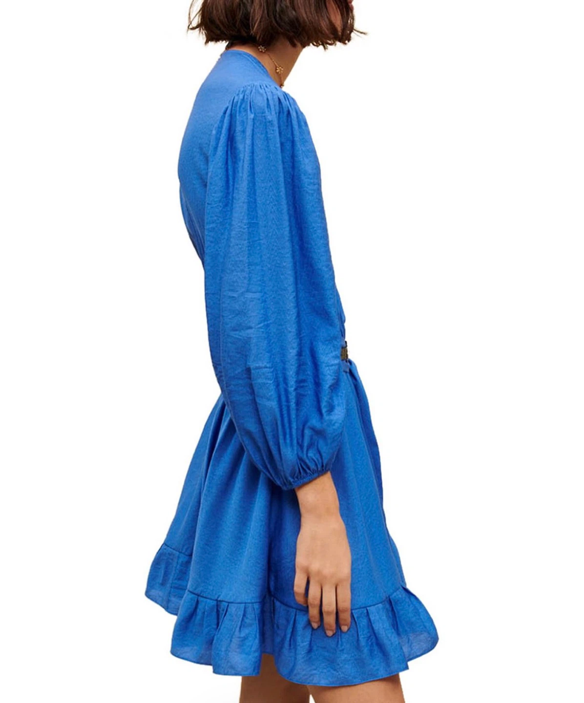 Blue Ruffle Wrap Dress with Belt - photo 2