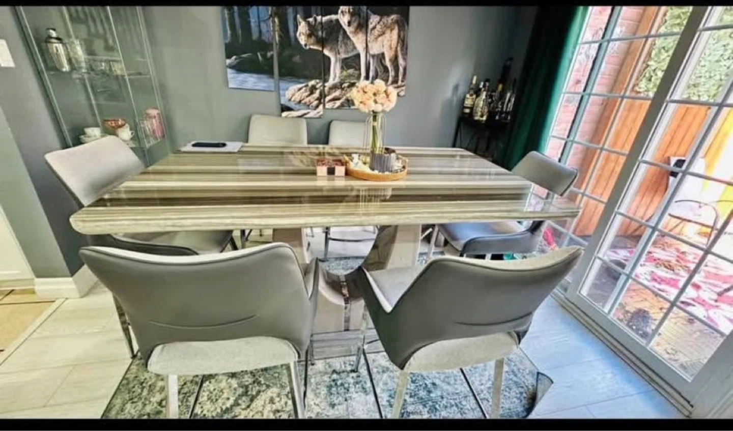 Dining Table with Striped Faux Marble Top