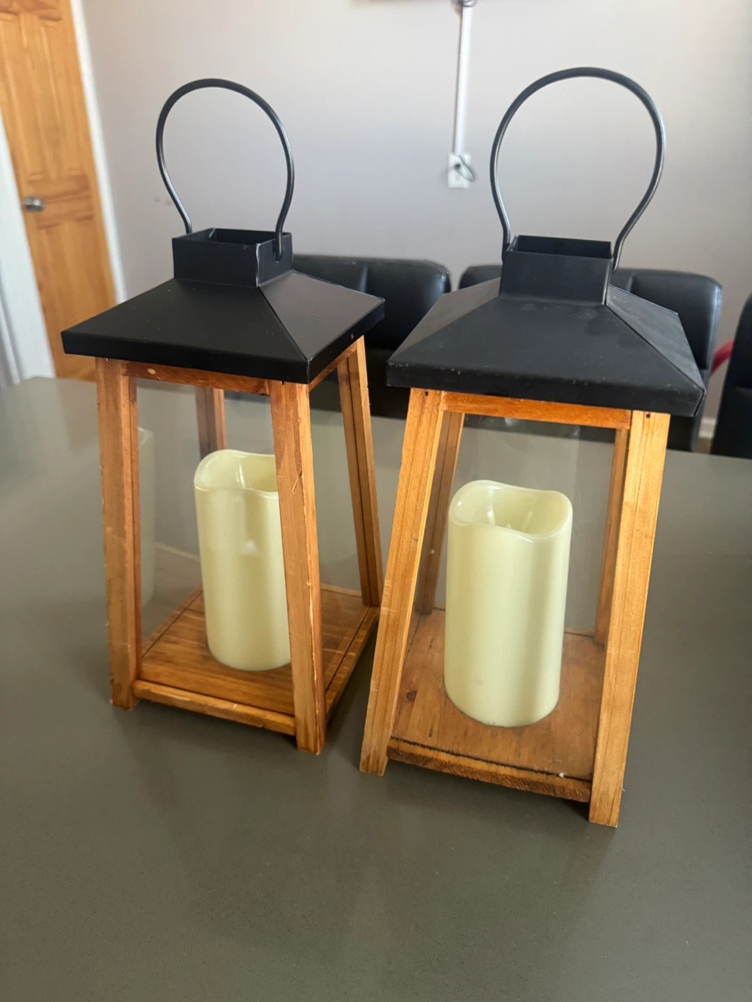 Set of 2 Rustic Wooden Lanterns with LED Candles
