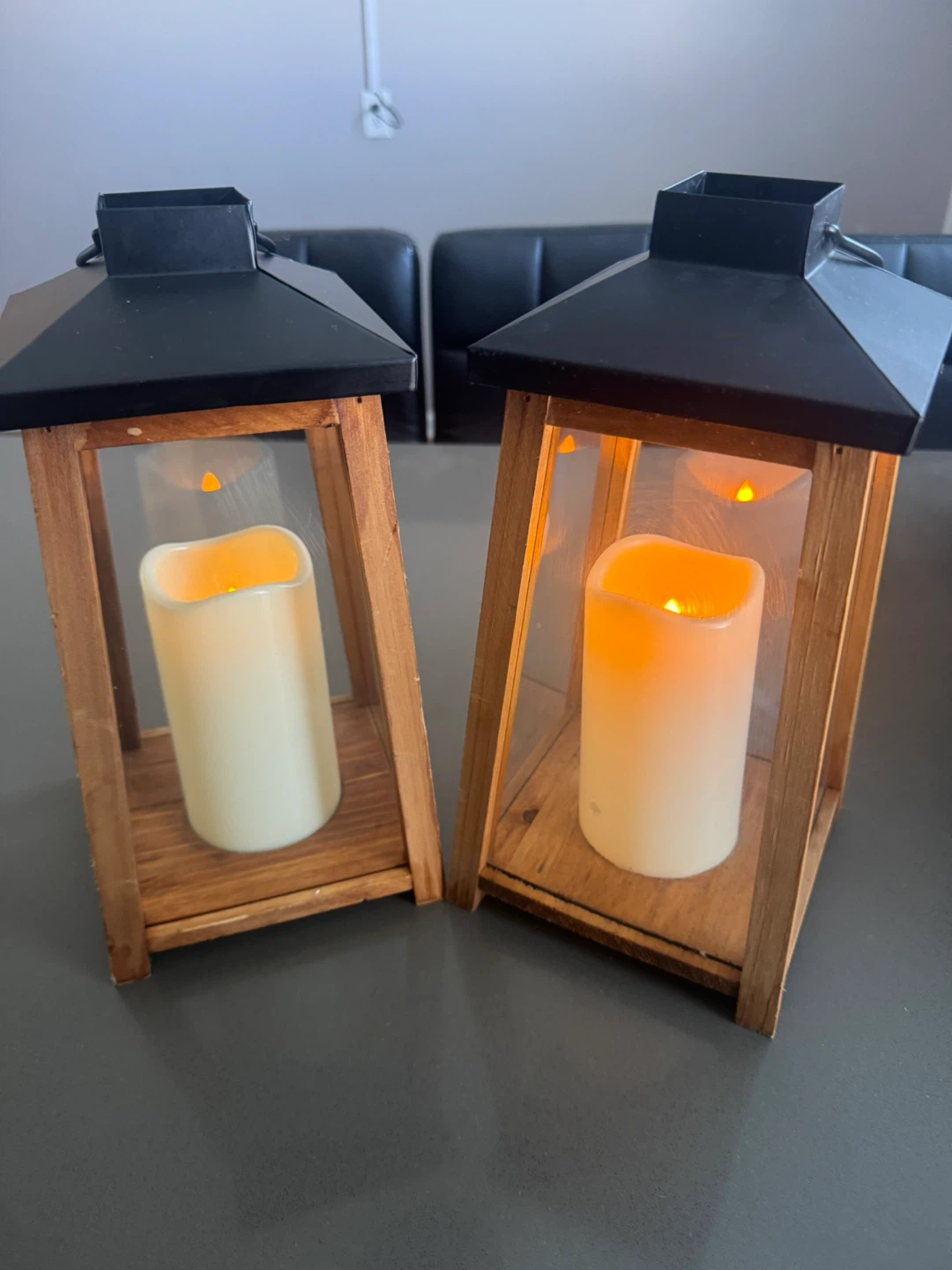 Set of 2 Rustic Wooden Lanterns with LED Candles - photo 4