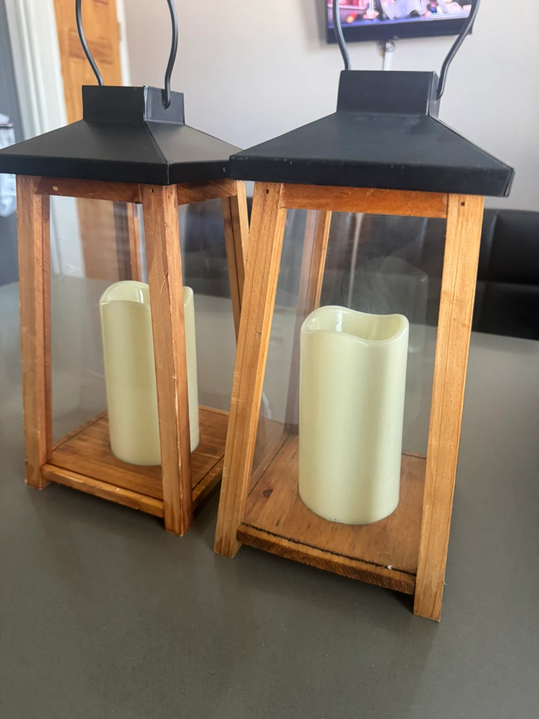 Set of 2 Rustic Wooden Lanterns with LED Candles - photo 2