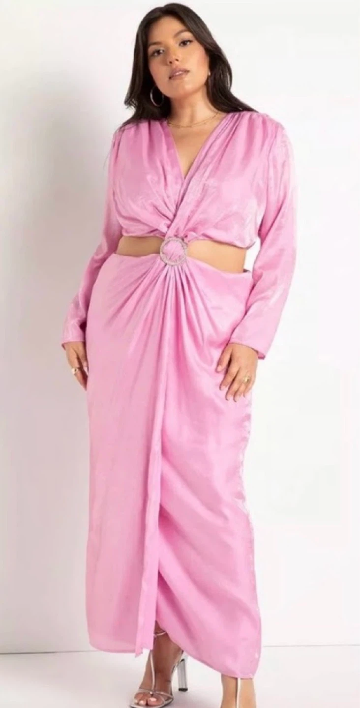 ELOQUII Pink Ruched Cutout Dress - size 14