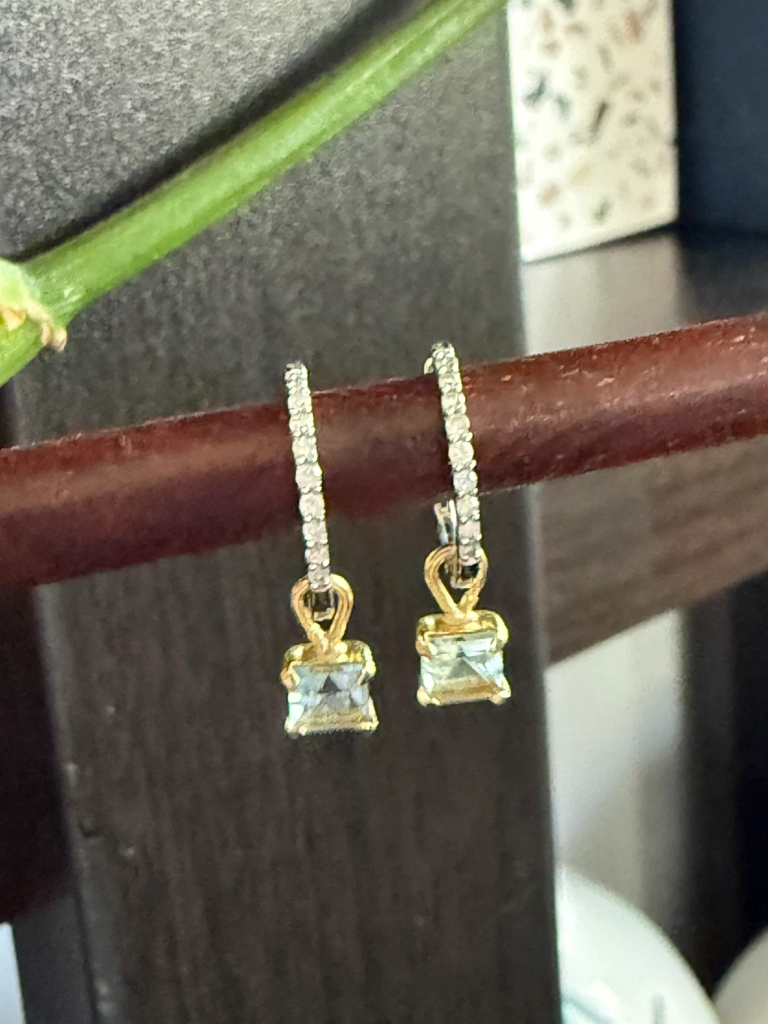 18K Gold Natural Diamond Earrings w/ Natural Topaz Charms - photo 2
