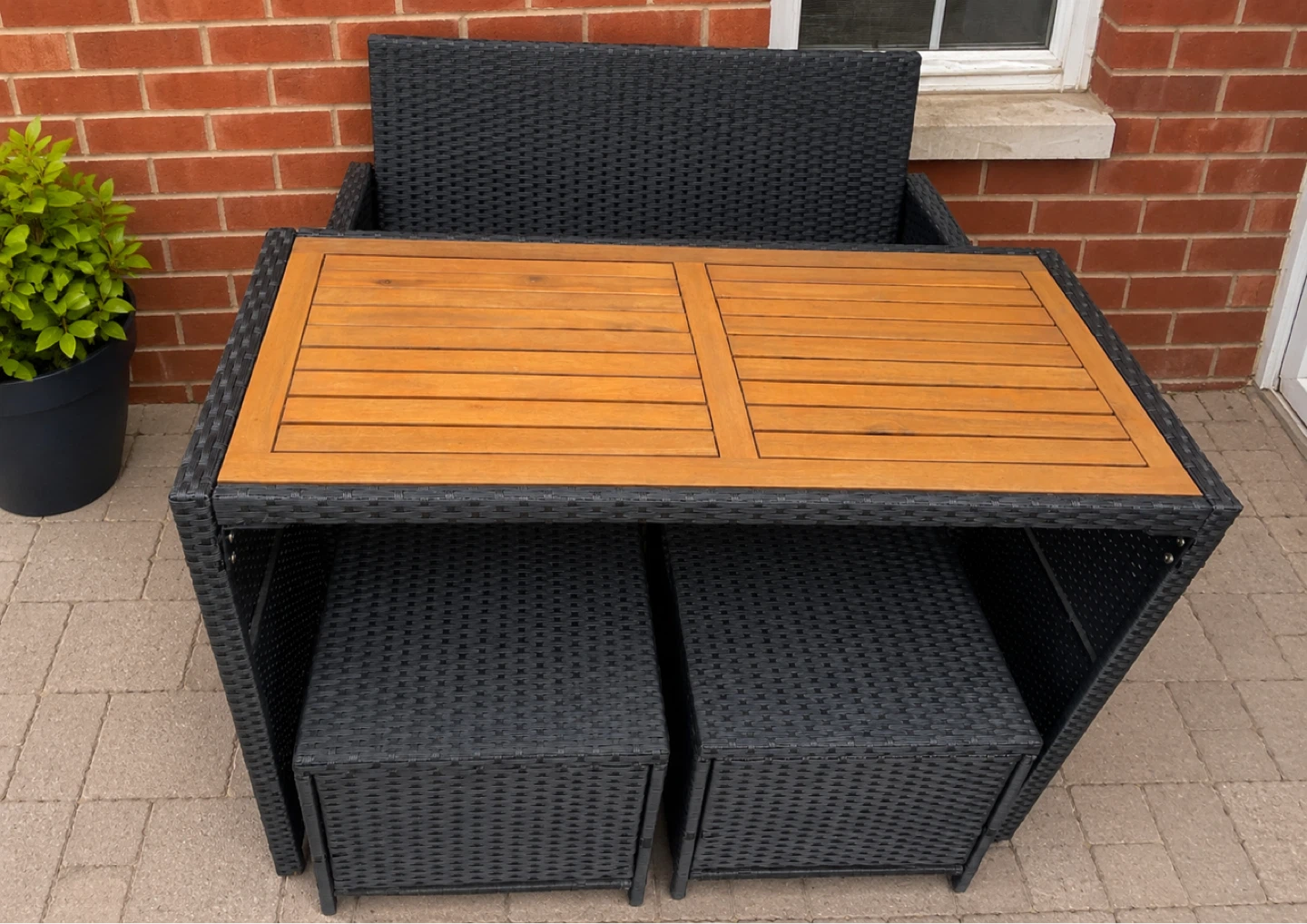 Wicker Outdoor Loveseat with Wooden Table and Ottomans - photo 3