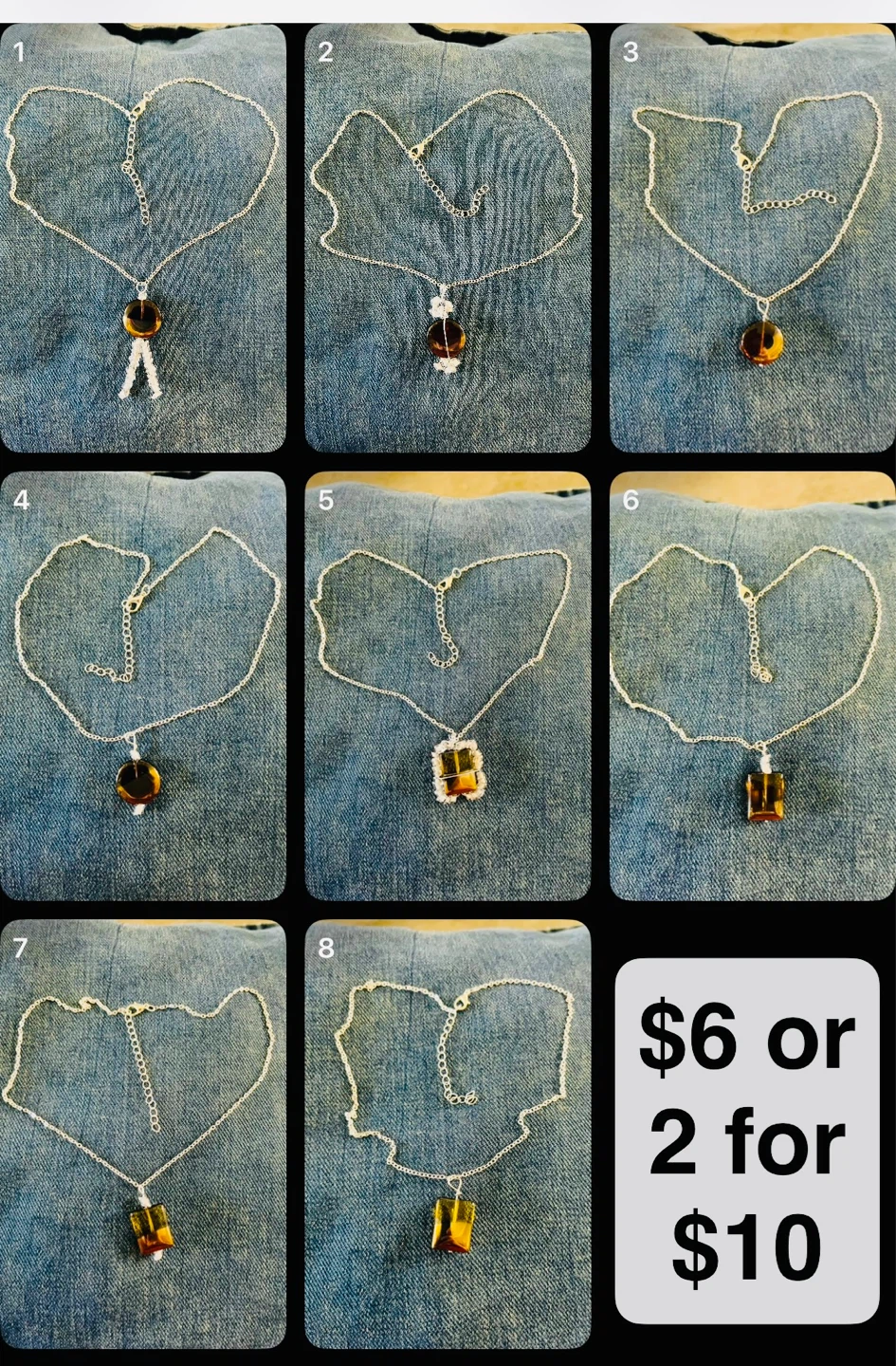 NEW Necklace Adjustable Amber Glass Pendant