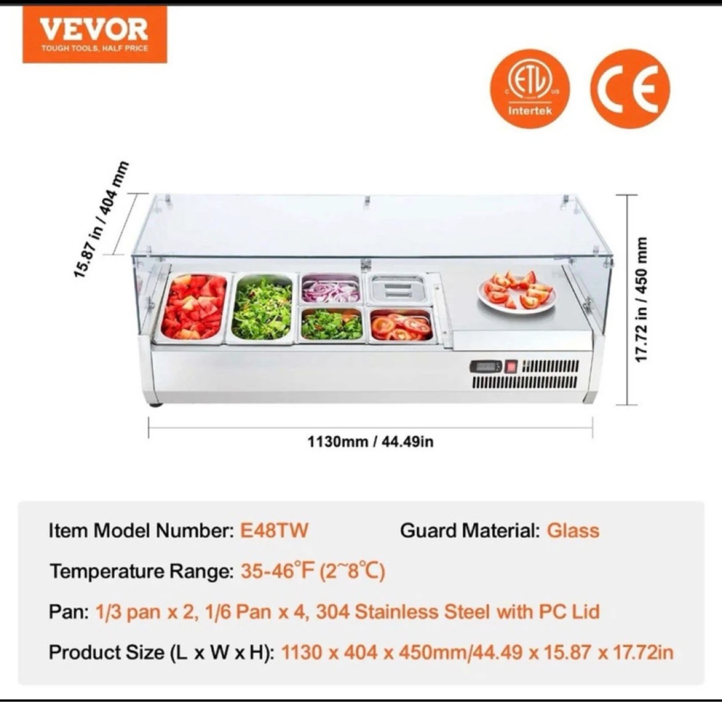 Vevor E48TW Refrigerated Food Display Case 44.49in - photo 2