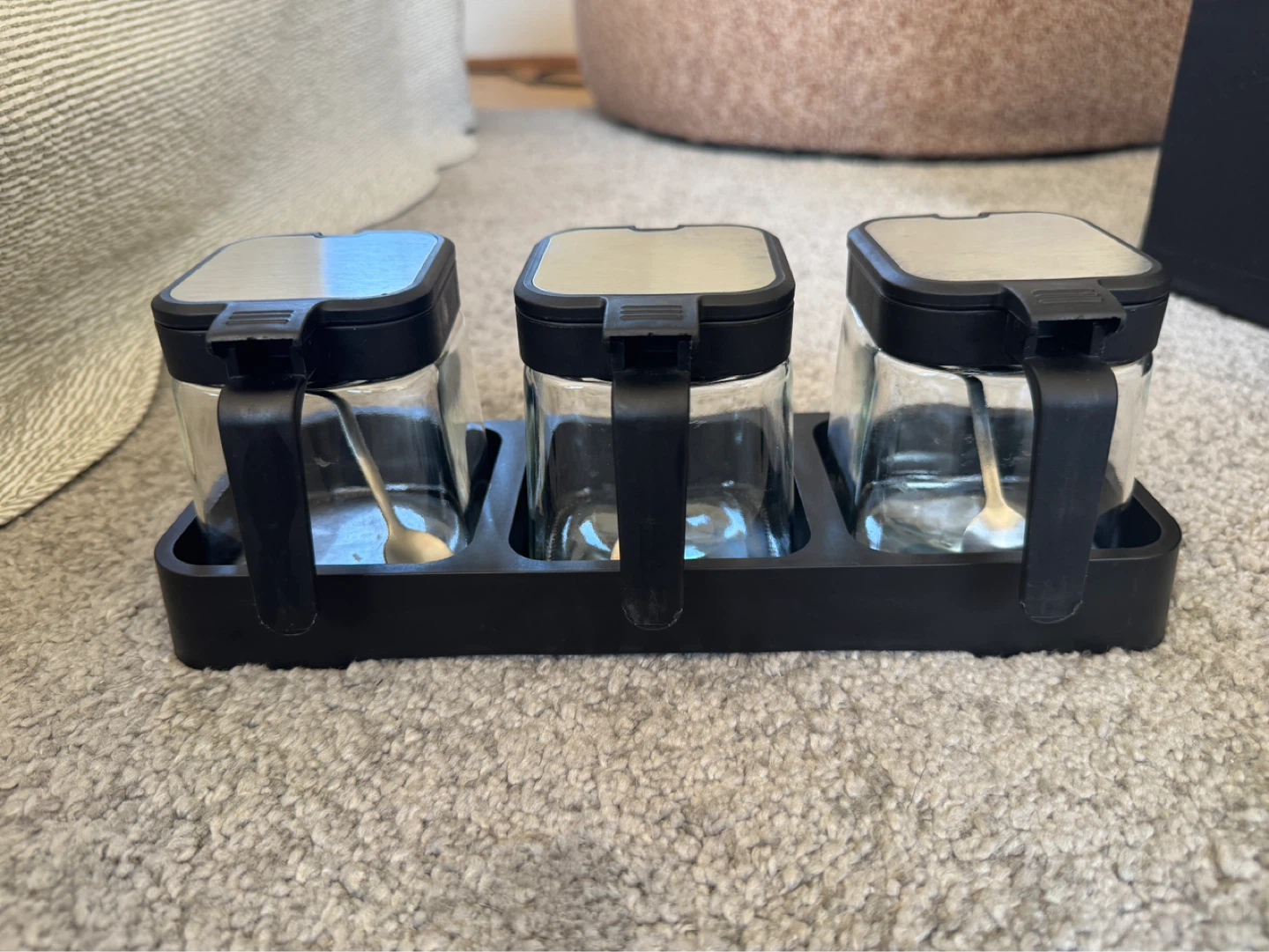 Glass Spice Jars with Spoons - Set of 3