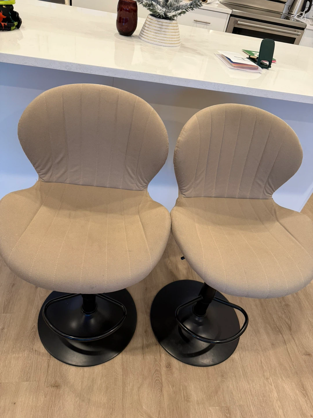 Set of 2 Beige Swivel Bar Stools