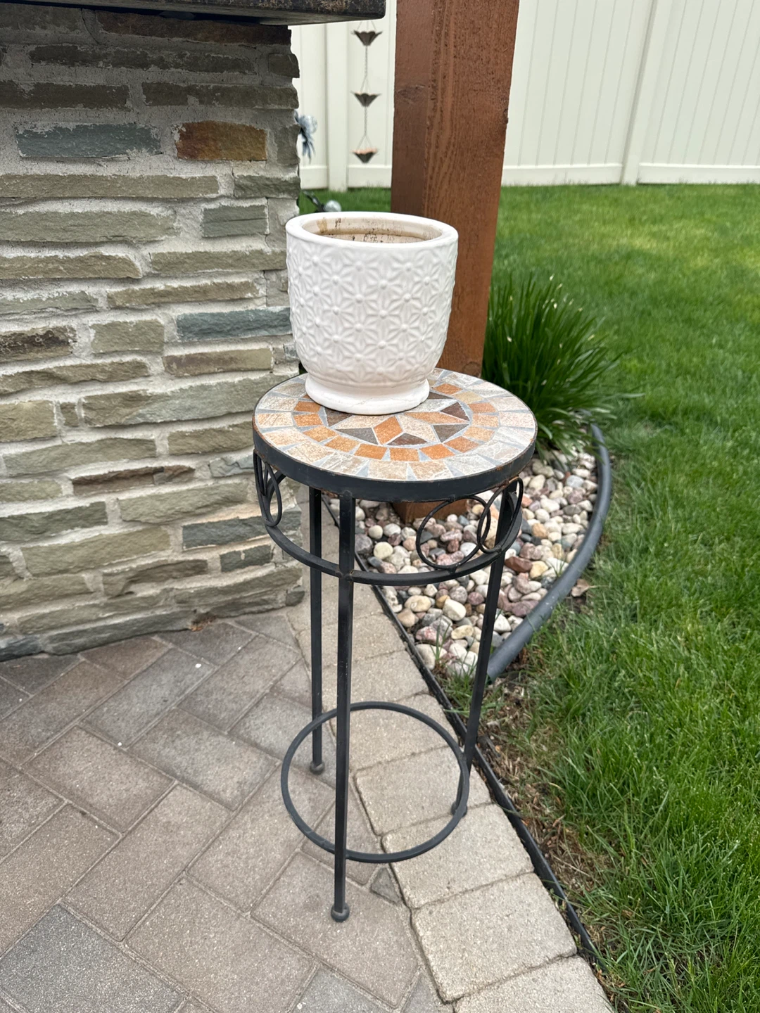 Mosaic Top Plant Stand & White Small Pot - photo 5