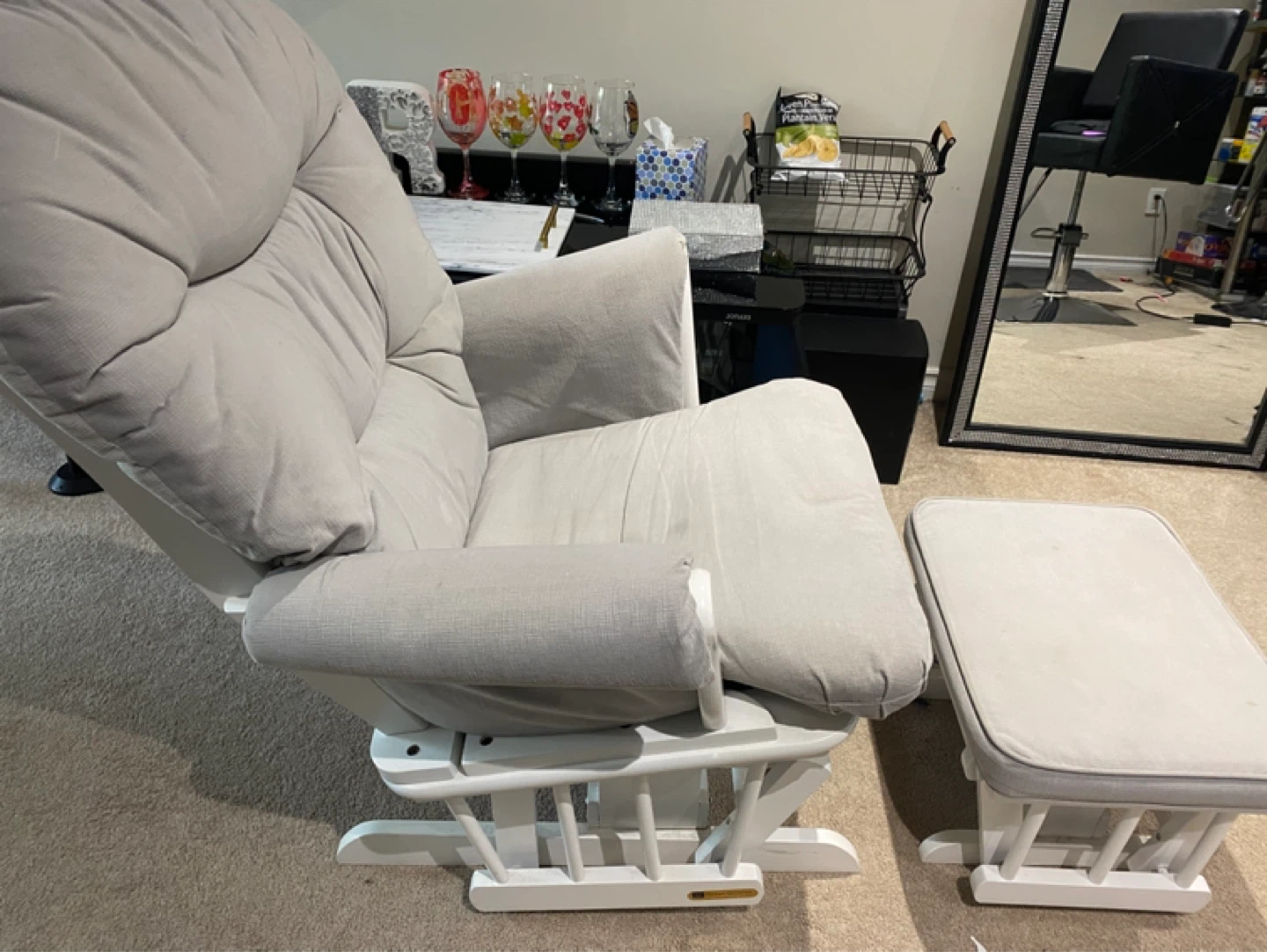 Grey Glider Chair and Ottoman Set