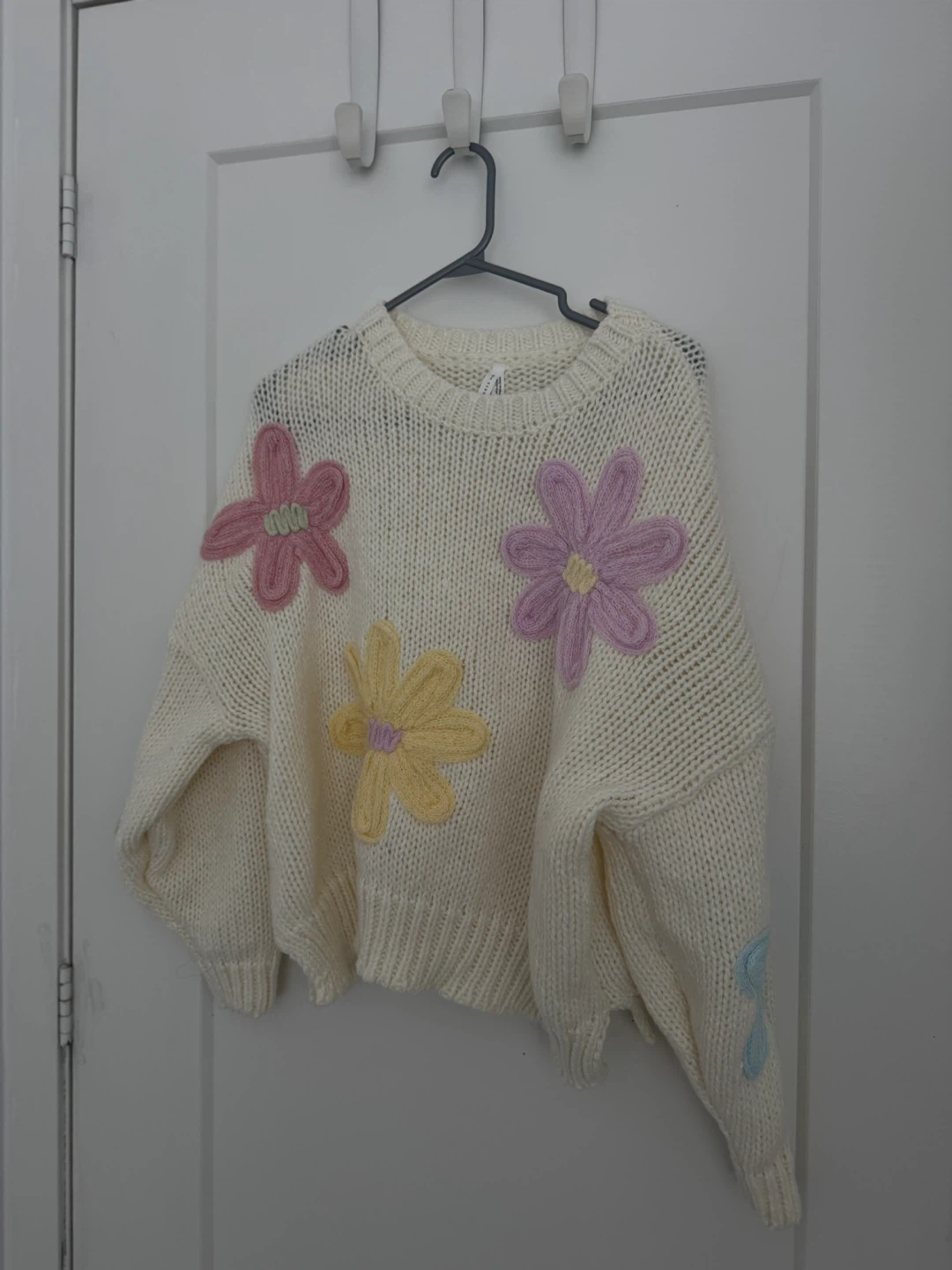 Cream Floral Knit Sweater