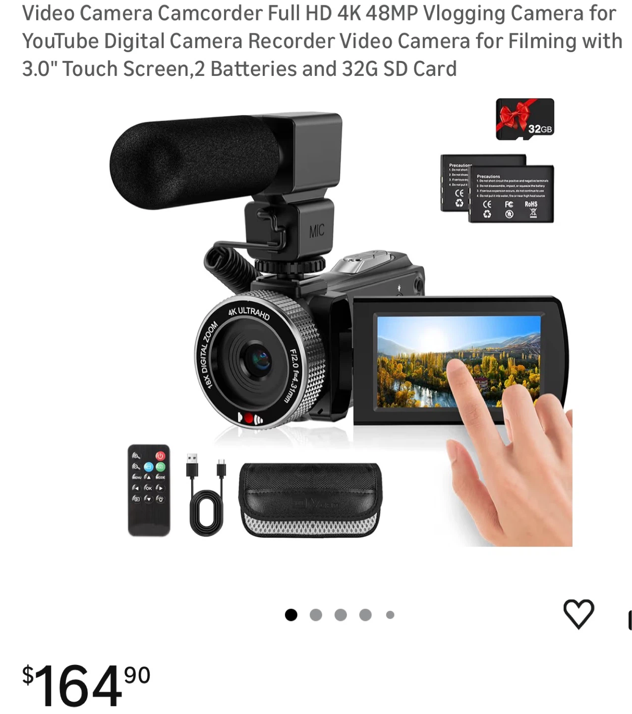 4K Full HD Video Camera  Camera with Microphone & 32GB SD Card