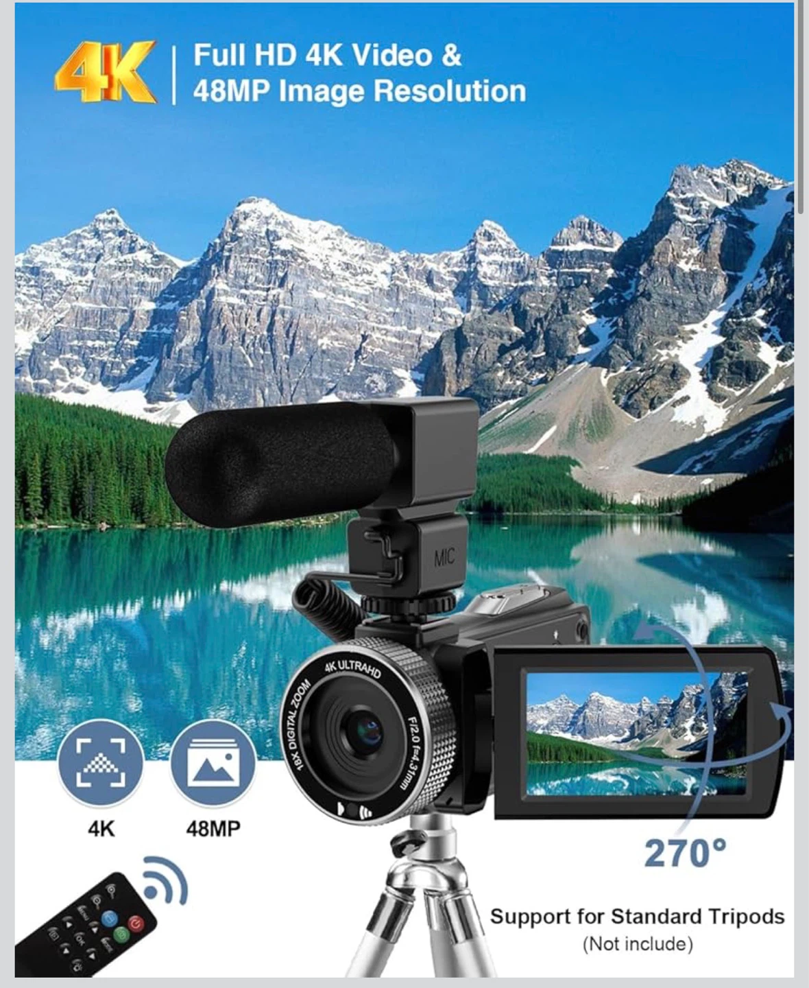 4K Full HD Video Camera  Camera with Microphone & 32GB SD Card - photo 2