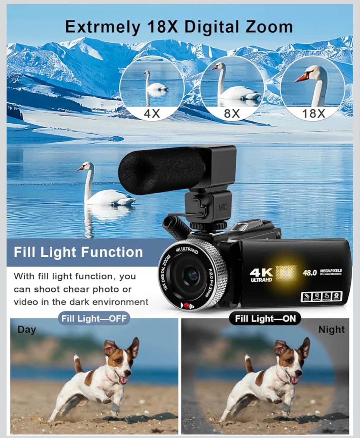 4K Full HD Video Camera  Camera with Microphone & 32GB SD Card - photo 3