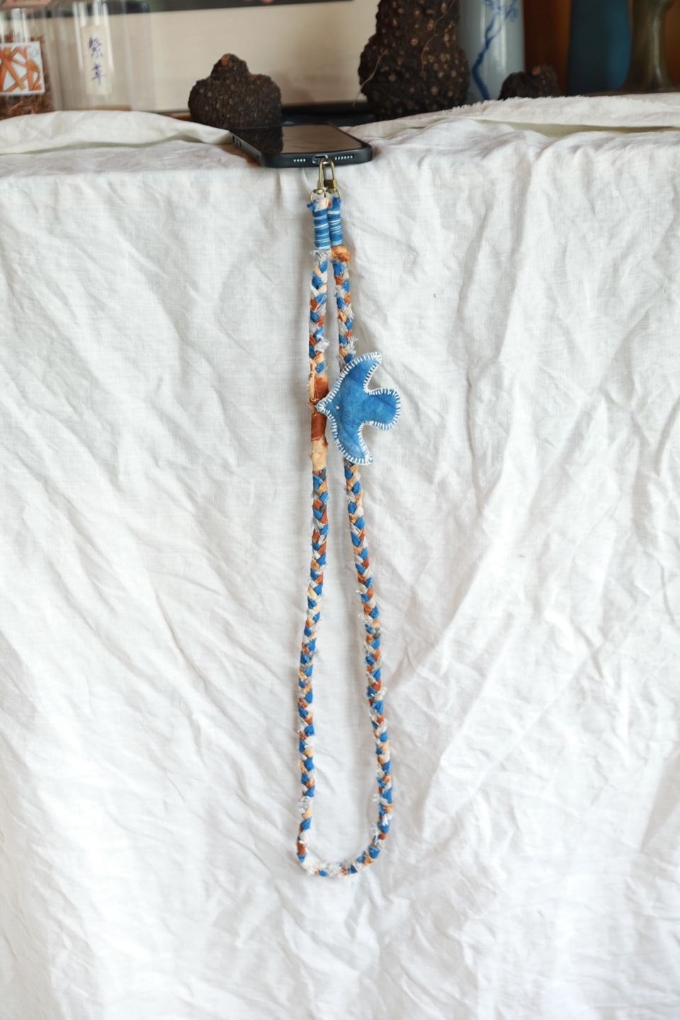 Handmade Braided Phone Lanyard with Blue Bird Charm - photo 3