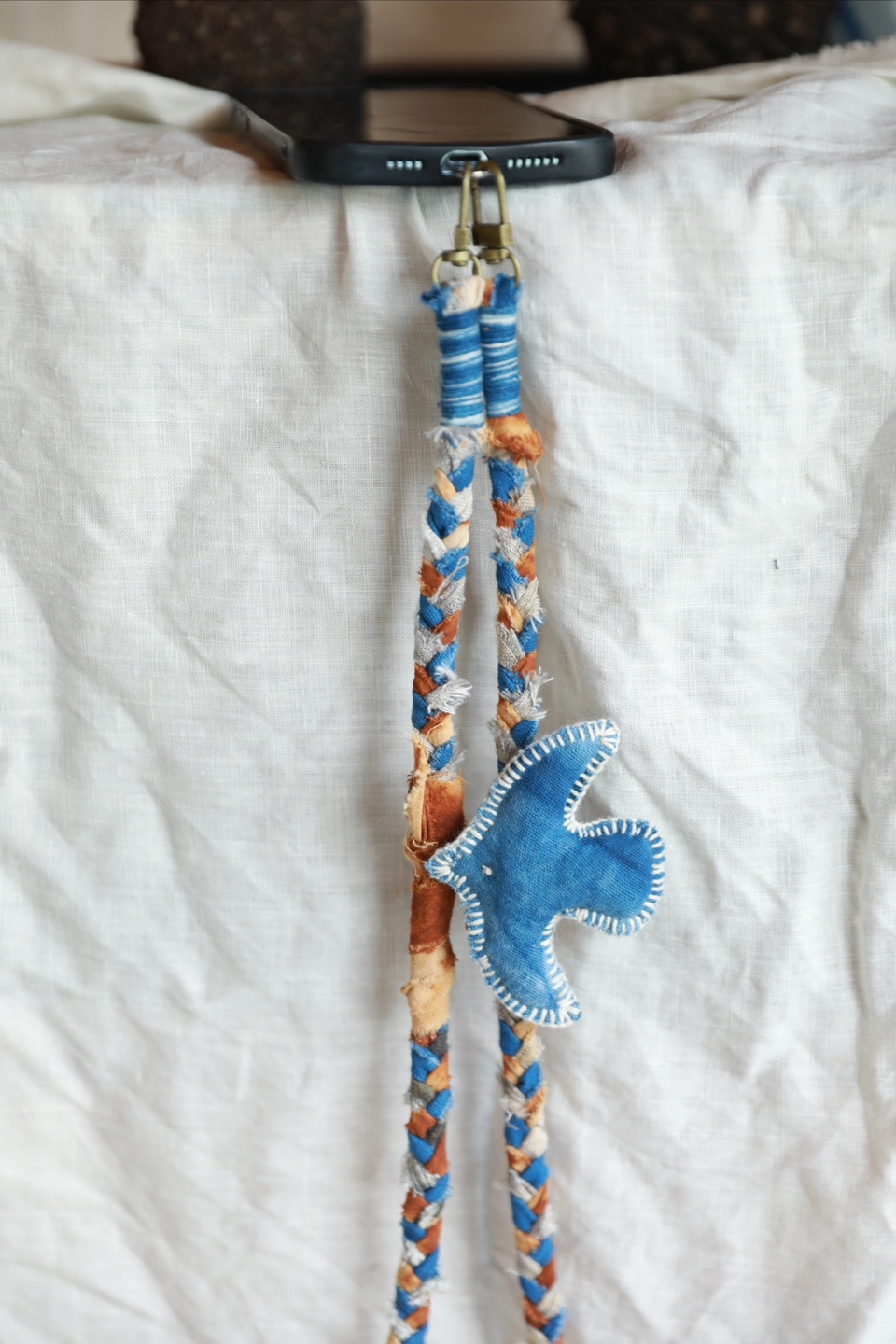 Handmade Braided Phone Lanyard with Blue Bird Charm - photo 4